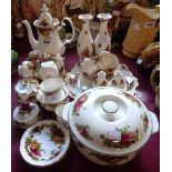 A Royal Albert Old Country Roses pattern six place coffee set and other items including sandwich