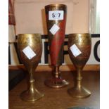Three Indian brass goblets