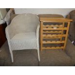 A Lloyd Loom tub chair with later painted finish - sold with a modern kitchen tray-top wine rack