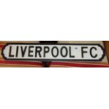 A modern painted wood Liverpool FC street sign