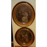 †A pair of antique oval gilt framed coloured stipple engravings, Bartolozzi after Angelica Kaufman