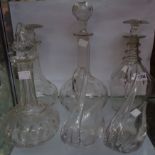 Four decanters and two swan form glass posy bowls