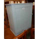 A 19 1/2" old painted pine cabinet, the fitted interior with two banks of pigeon-holes, two short