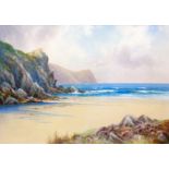 †Herbert Williams Hicks: a gilt framed gouache depicting a view of the coast at Perranporth Cornwall