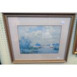 Dorothy Livermore: a framed watercolour, depicting a sailing vessel on a waterway - entitled