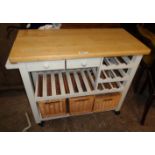 A 3' 1 1/2" modern part painted wood kitchen preparation unit with two frieze drawers, wine rack,