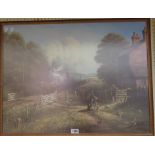 Don Breckon: a framed coloured print depicting a Southern Railways locomotive 1521, approaching a