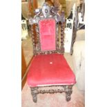 A Victorian ornate carved oak framed high panel back dining chair in the Jacobean style - for re-