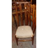 An early 20th Century inlaid high lath back standard chair - sold with a small mixed wood two tier