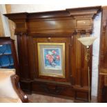 A 7' antique mahogany overmantel mirror frame with break front acanthus and dentil cornice (slight