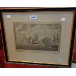 A hogarth framed antique monochromed marine engraving entitled "The Success Wedged on a Rock Being