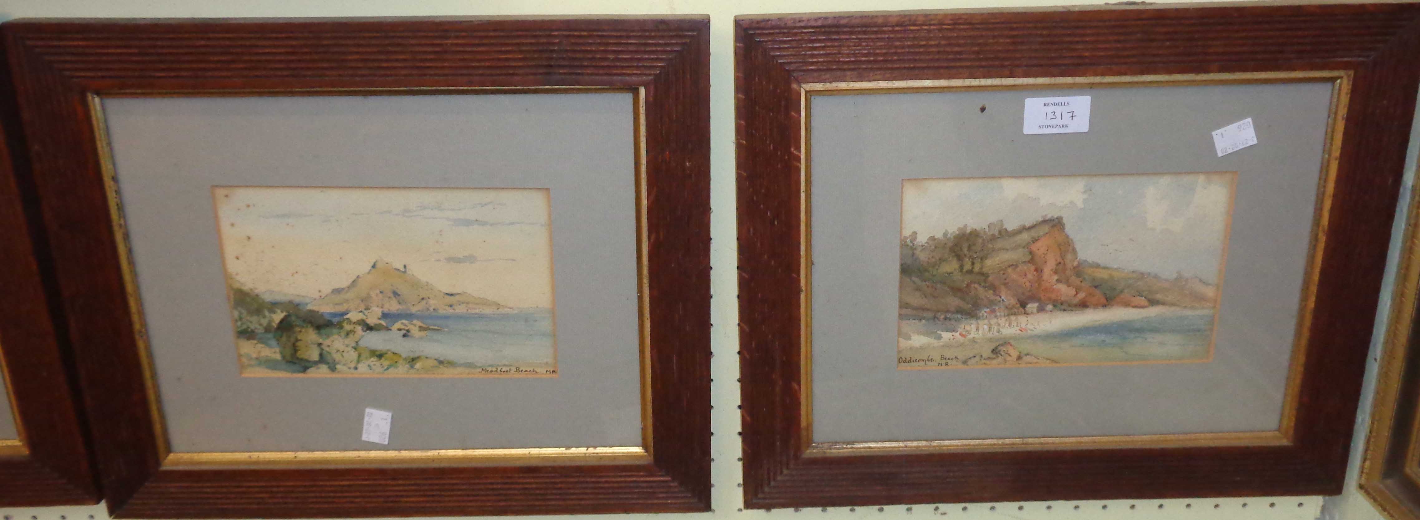 M. R.: a set of four ribbed stained wood framed watercolours all depicting local views including - Image 2 of 2