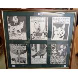 Simon Drew: framed and mounted six window print depicting scenes from The Owl and the Pussycat, with