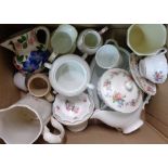 A box of assorted china including Coalport mask head jug, etc.