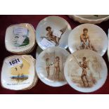 Twelve Midwinter Peter Scott pin trays - sold with two Brownie Downing decorated porcelain dishes,