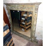 A 4' 6" antique carved giltwood framed overmantel mirror with lion mask, fruit and acanthus