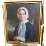 A gilt framed 19th Century oil on canvas, portrait of a lady wearing austere clothing - 29 1/4" X 24