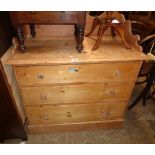 A 3' 2" Victorian stripped pine dressing chest with splash-back to top and three long graduated