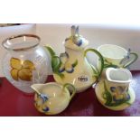 A Graff porcelain Art Nouveau style part tea set - sold with a frosted glass vase