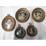 Two 20th Century gilt oval framed hand painted portrait miniatures depicting Gainsborough style