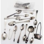 A quantity of antique and later silver small spoons including Georgian bright cut examples and a
