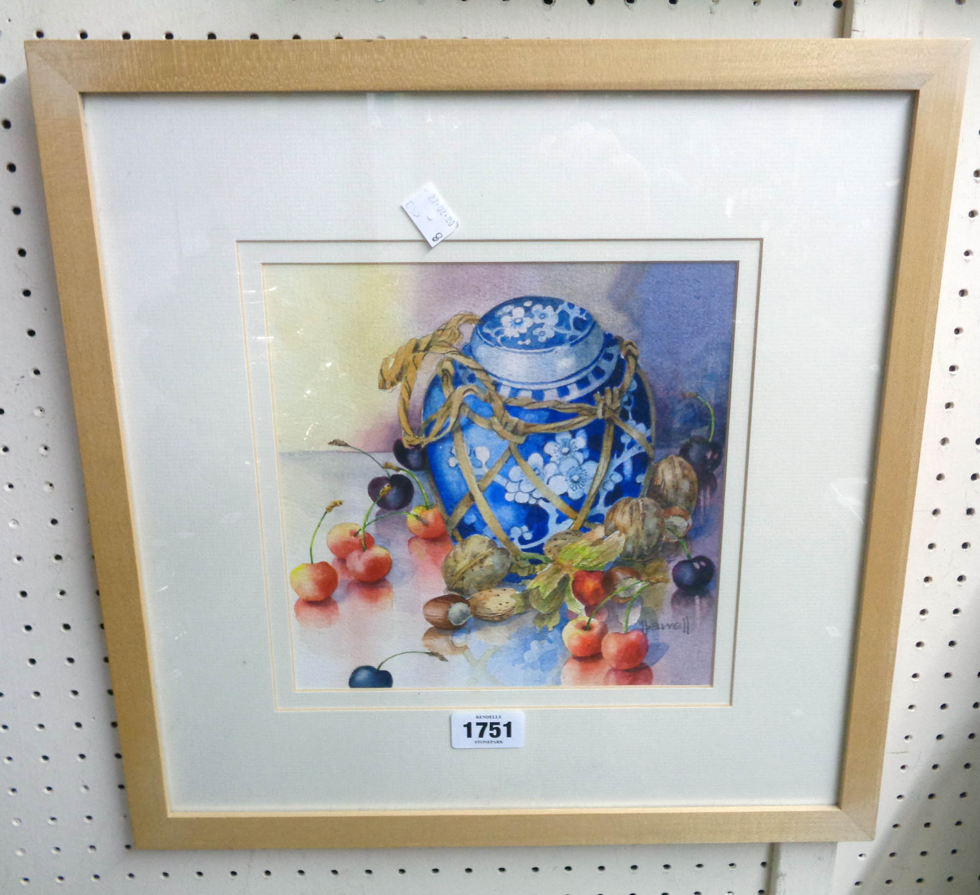 Shirley Harrell: a framed watercolour entitled "Ginger Jar with Fruit and Nuts"