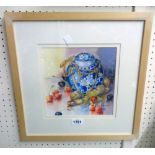 Shirley Harrell: a framed watercolour entitled "Ginger Jar with Fruit and Nuts"