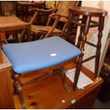 A stained wood bar stool - sold with a reproduction stained wood framed dressing stool with