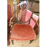 An antique Hepplewhite style mahogany framed carver chair - old repairs