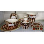 Ten pieces of Royal Crown Derby 1128 Imari palette china consisting of two vases, lidded box,