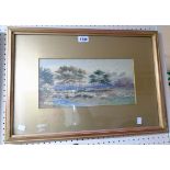 E.P: a gilt framed and slipped watercolour, depicting an extensive country landscape with moors