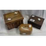 A Mauchline Anchor Cottons bobbin box, olive wood puzzle box and another - various condition