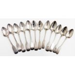 A set of six William IV silver fiddle pattern teaspoons - Glasgow 1830 - sold with six other