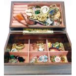 A tray fitted jewellery box containing a quantity of assorted costume jewellery