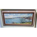 Ernest Knight: a painted wood and hessian framed oil on canvas, depicting a view of Slapton Ley -