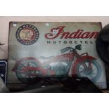 A printed tin Indian Motorcycle sign