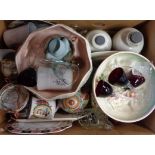 A box containing a quantity of china and glass including large Torquay teapot, Japanese eggshell