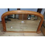 A 3' 2" Victorian polished pine framed dome top overmantel mirror with original plate - slight
