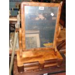 A Victorian mahogany platform dressing table mirror with oblong plate and two drawers to base, set