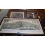 A Hogarth framed antique coloured print depicting a view of the South West Prospect of Guildford, in