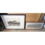 Beth Altabas: a framed coloured print view of Seaton, Devon - sold with a framed monochrome