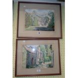 Freda Cowen: two similarly framed watercolours, both architectural of rural buildings - both