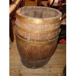 A brass bound coopered oak barrel pattern stick stand - a/f