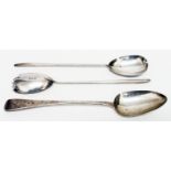 A pair of Mappin & Webb silver salad servers - sold with a silver basting spoon
