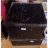A black japanned tin deed box - sold with a shoe shine box