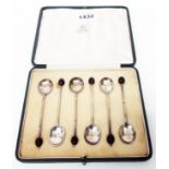 A cased set of six silver coffee bean spoons