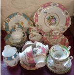A Royal Albert Lady Carlisle pattern part tea set - sold with a Shelley Duchess similar, and two