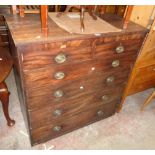 A 3' 7" late Georgian mahogany and ebony strung chest of two short and four long graduated drawers -