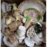 A box containing a quantity of china and collectables including Lilliput Lane cottages, Halcyon Days