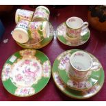 A Minton Cockatrice pattern part coffee set, comprising five trios